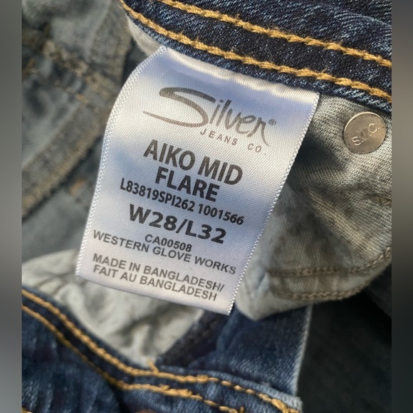 (Size M) Silver Super Stretch Denim Jeans Akio Mid Flare - Picture 7 of 7